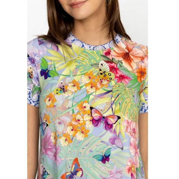 Johnny Was Cozumel Favorite Swing Tee Shirt Floral Butterfly Top Violet Green NW - Picture 5 of 16
